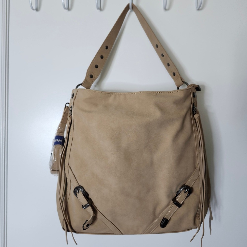 Wrangler Montana West Tan Faux Suede Fringe Hobo Bag Western Cowgirl Y2K Slouchy